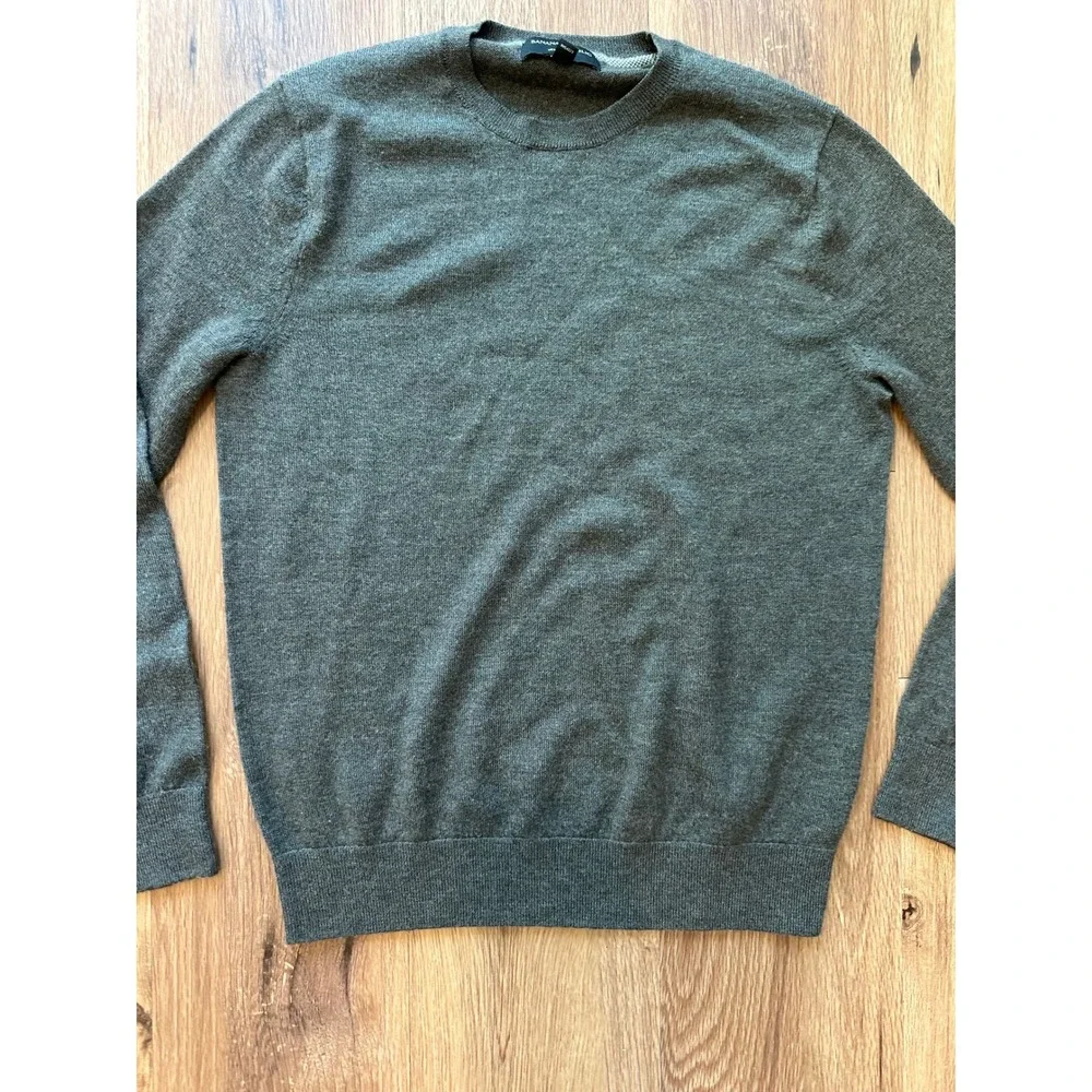 Banana Republic Mens Merino Wool Crewneck Sweater Green Elbow Patches Size M
